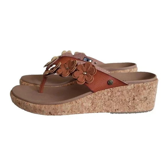 Skechers Women's Sz 8 Cali Arch Fit Beverlee Floral Thong Sandals Brown A677220 - Picture 6 of 11